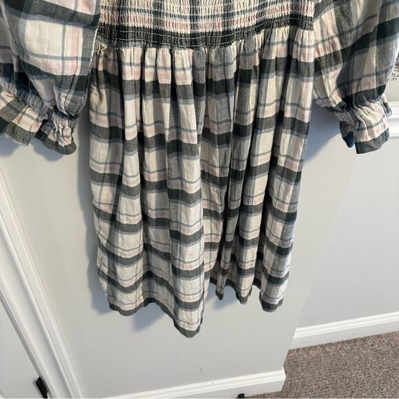 Madewell Cotton Black Blue Pink Smocked Square Neck Mini Dress Large - Picture 9 of 12